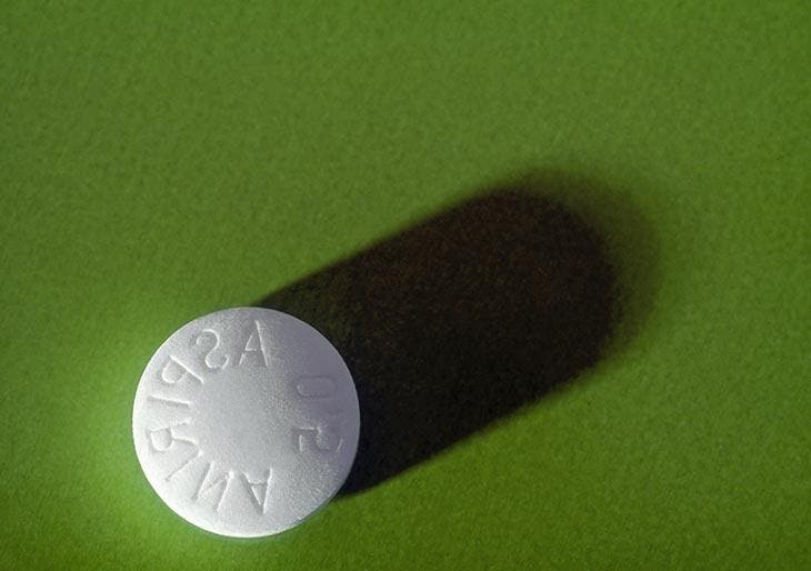 Cachet d’aspirine sur fond vert