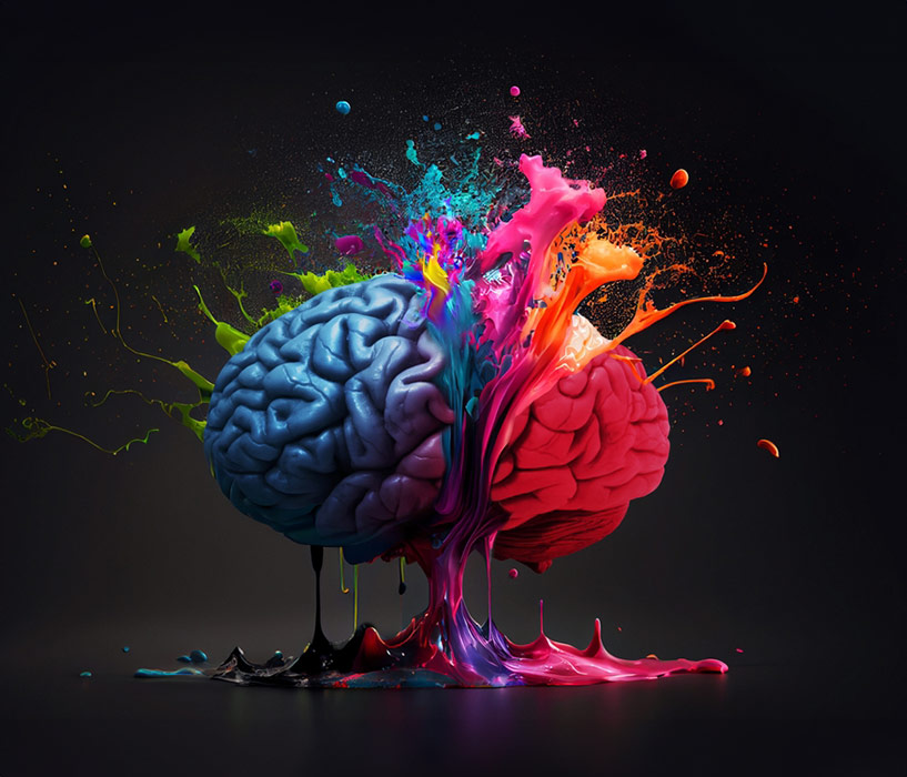 Illustration artistique d'un cerveau humain avec des motifs lumineux