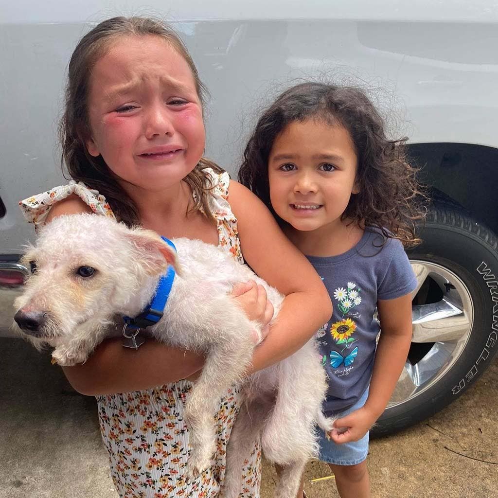 La petite fille émue et tient son chien1