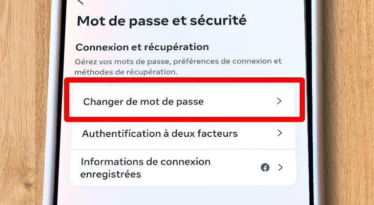 Onglet de modification du mot de passe