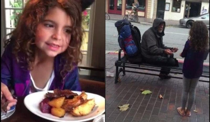 Une petite fille partage son repas avec un sans-abri2