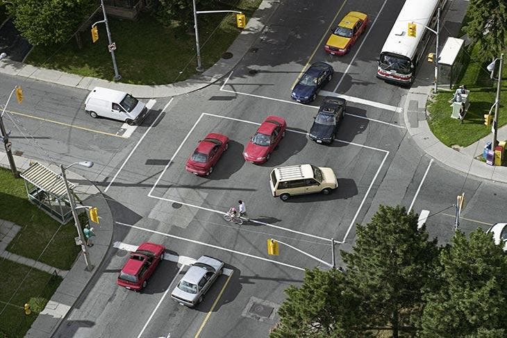 Véhicules au beau milieu d’une intersection