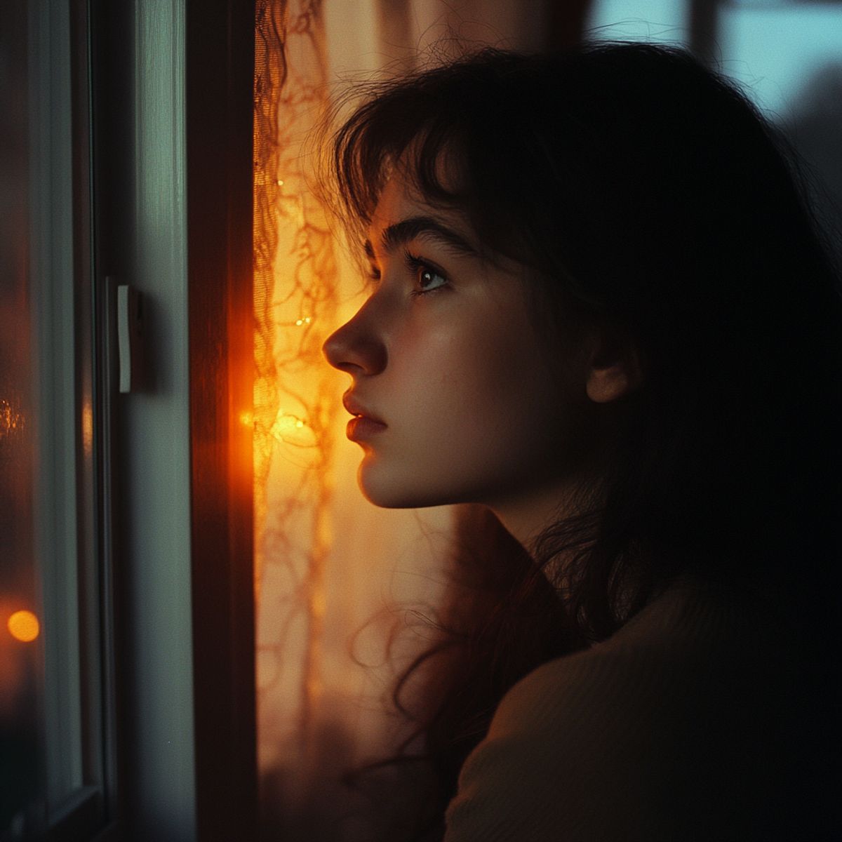 Une femme regardant par la fenêtre, dans l'attente