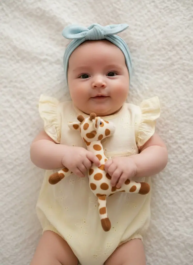 Bébé fille aux yeux curieux, vêtue de blanc