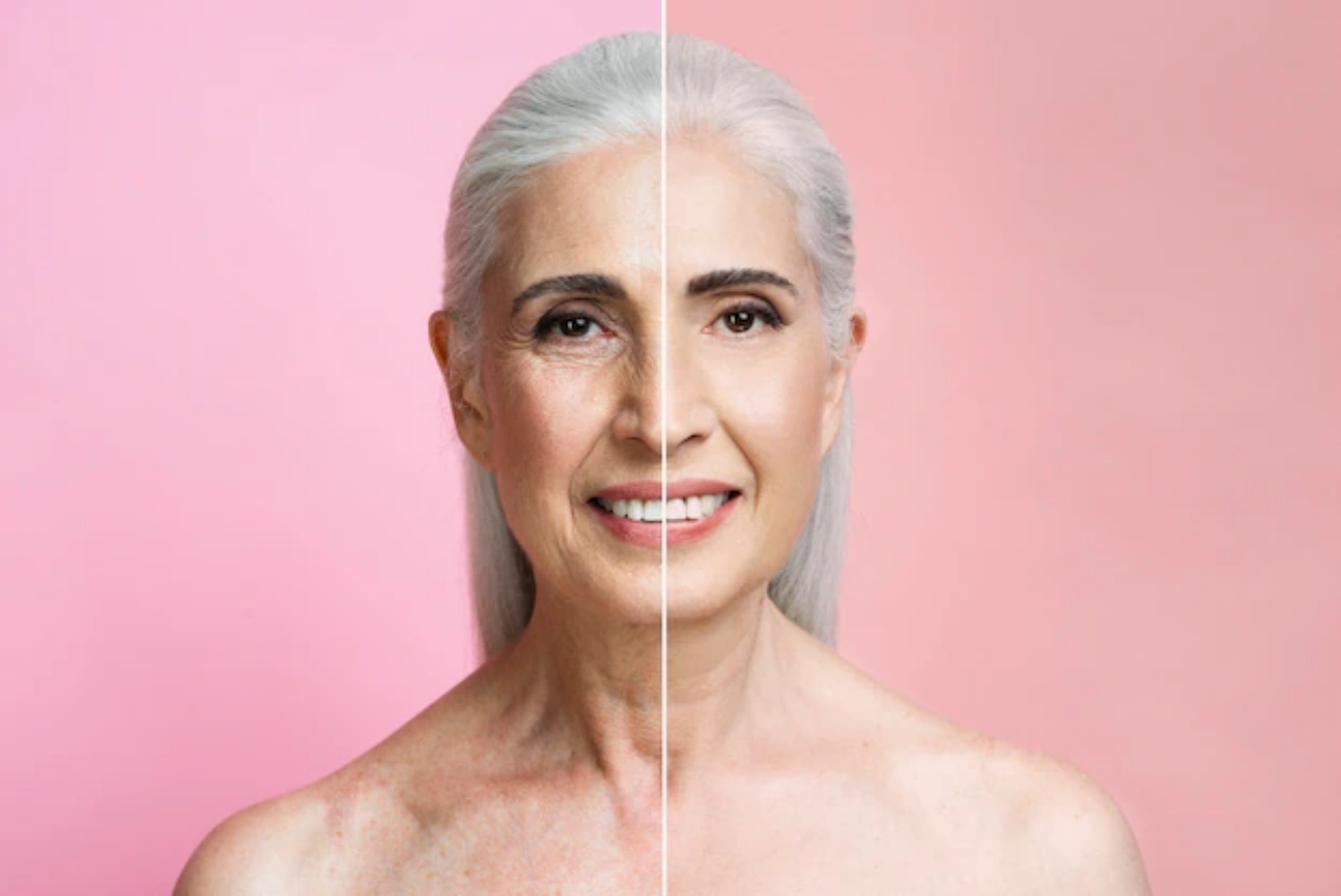 Application d'une crème sur le visage