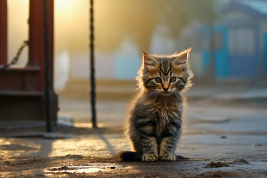Deux chats se faisant face, posture tendue, dans un jardin