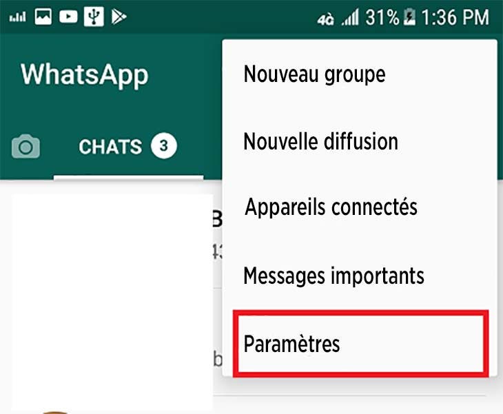 Les réglages de whatsapp - source : spm