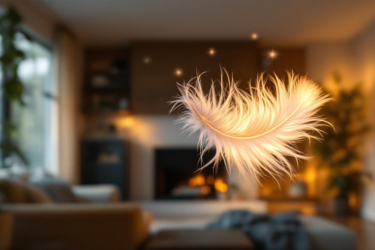Une plume blanche isolée sur un fond clair, symbole de légèreté et de protection.
