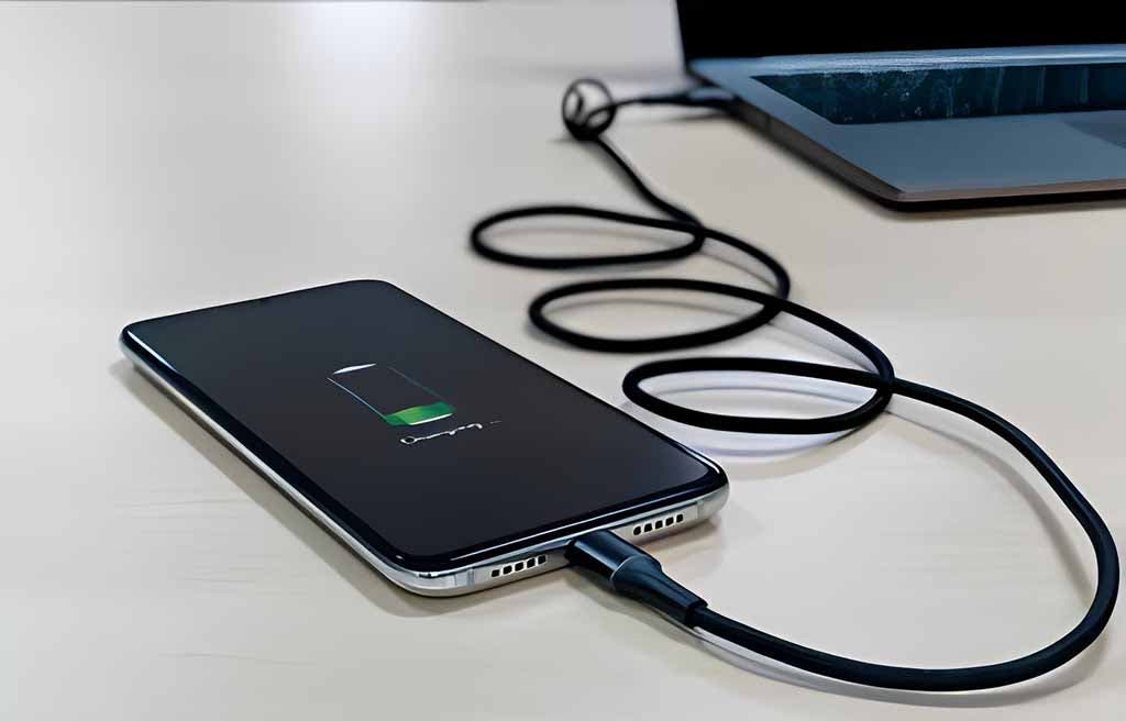 téléphone portable se charge depuis l'ordinateur